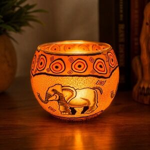 VTG Le Vitrage Elephant Glowing Glass Votive Candle Holder Safari Kerzen Studio
